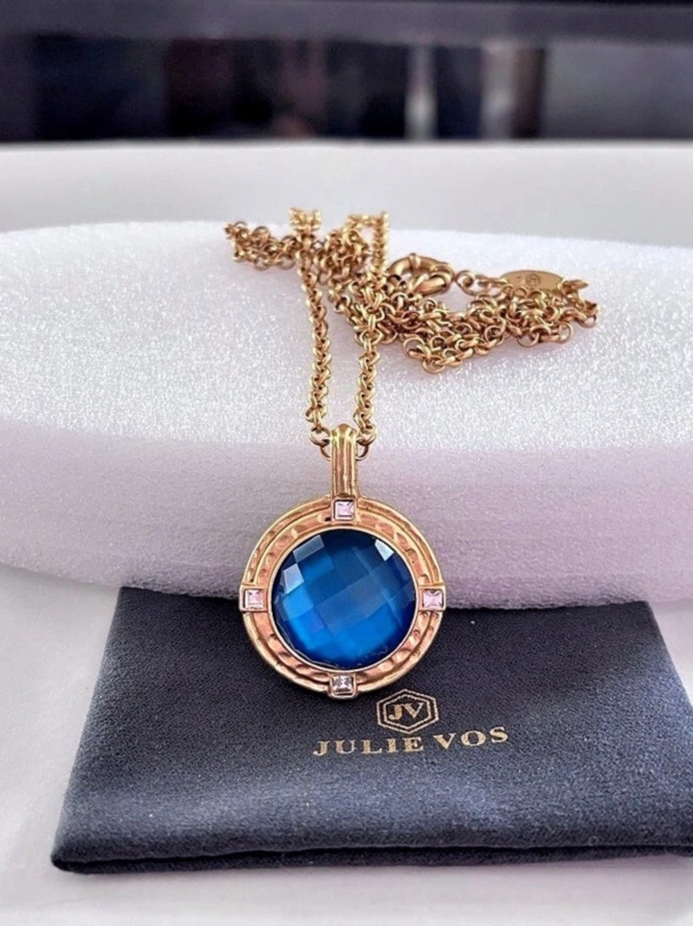 NWOT Julie Vos Gold-tone Necklace With Mountain Blue Round Pendant